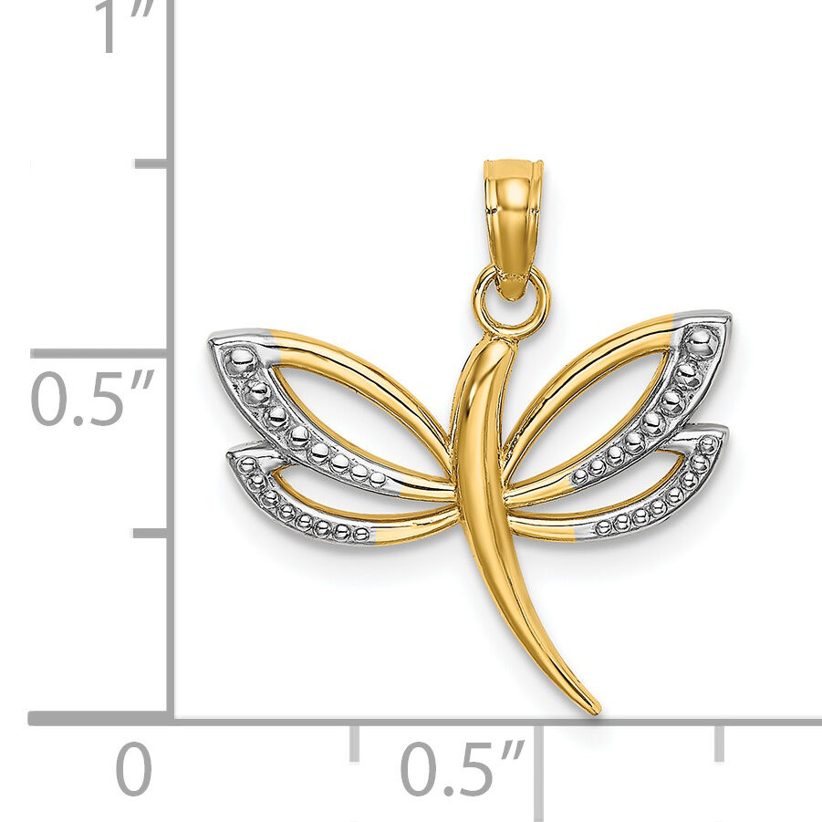 14k w/Rhodium Textured Dragonfly Charm-K9341
