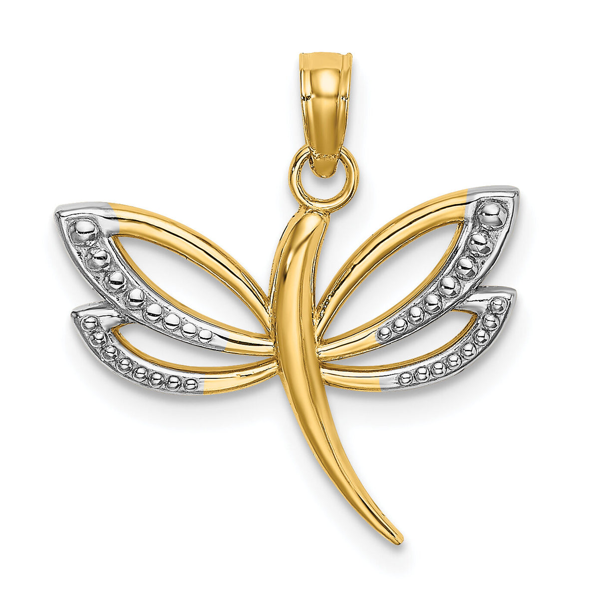 14k w/Rhodium Textured Dragonfly Charm-K9341