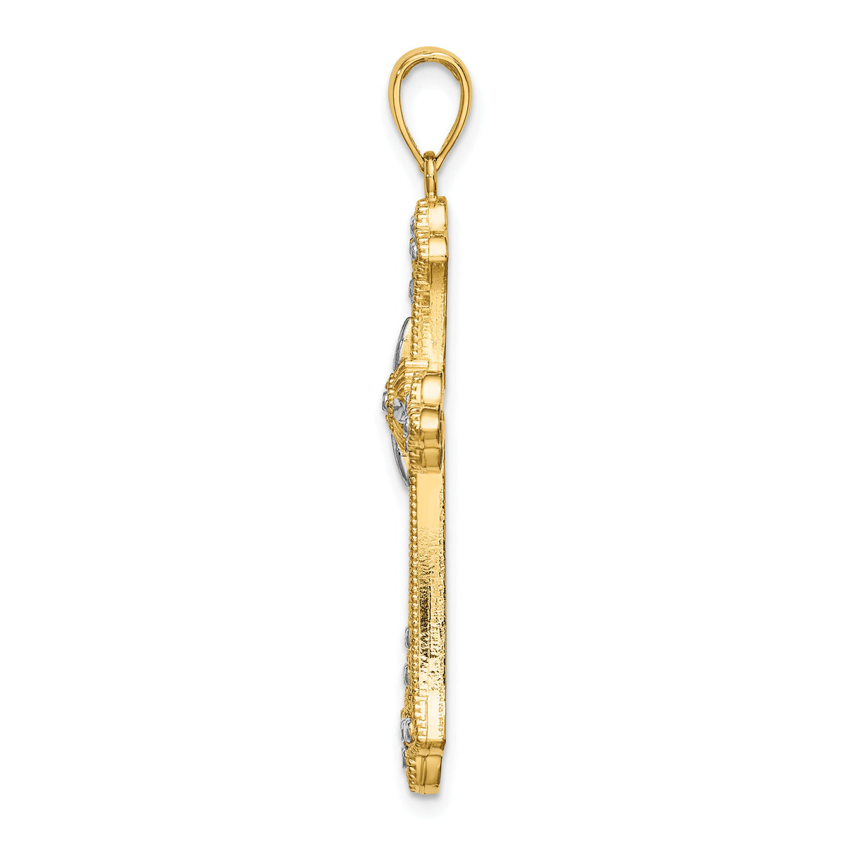 14K W/ Rhodium D/C Edges Cross Charm-K9344