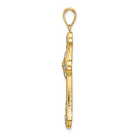 14K W/ Rhodium D/C Edges Cross Charm-K9344
