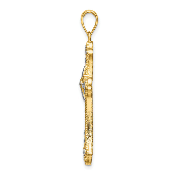 14K W/ Rhodium D/C Edges Cross Charm-K9344