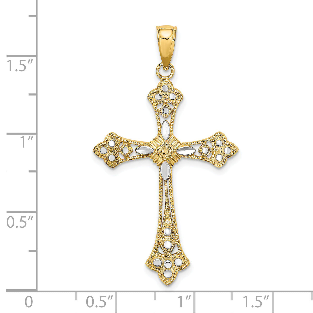 14K W/ Rhodium D/C Edges Cross Charm-K9344