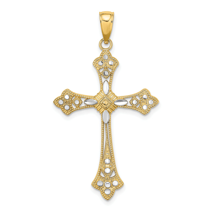 14K W/ Rhodium D/C Edges Cross Charm-K9344