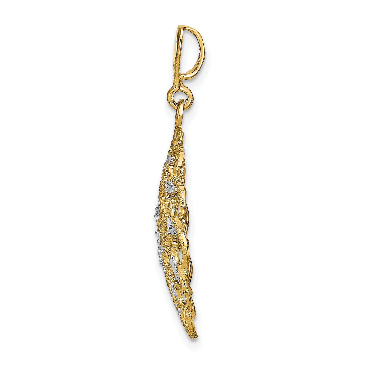 14K w/Rhodium D/C Scalloped Wave Charm-K9345