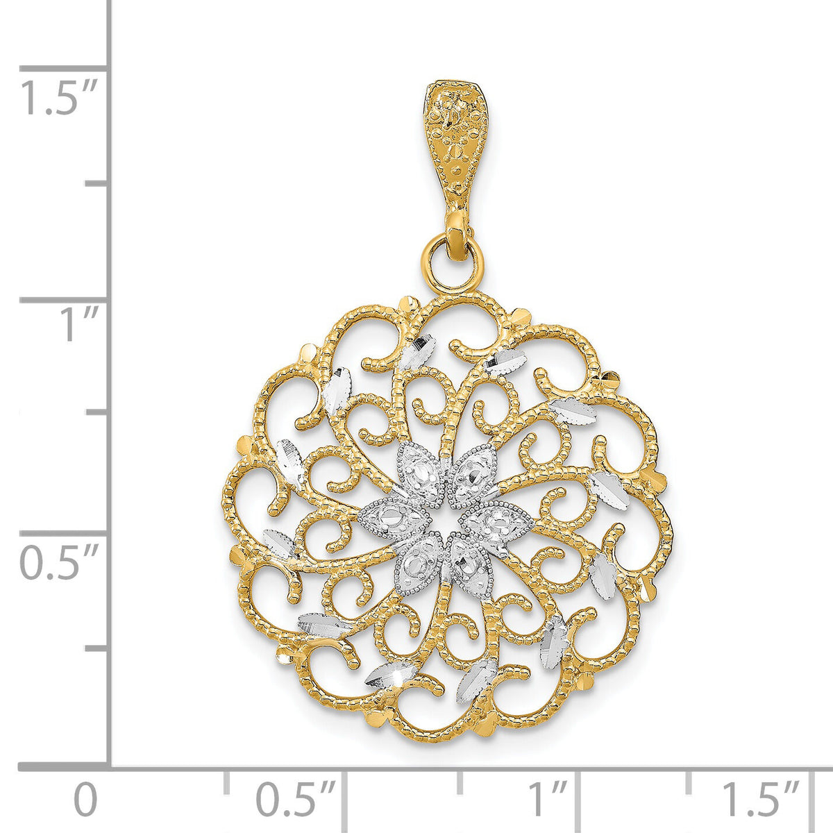 14K w/Rhodium D/C Scalloped Wave Charm-K9345
