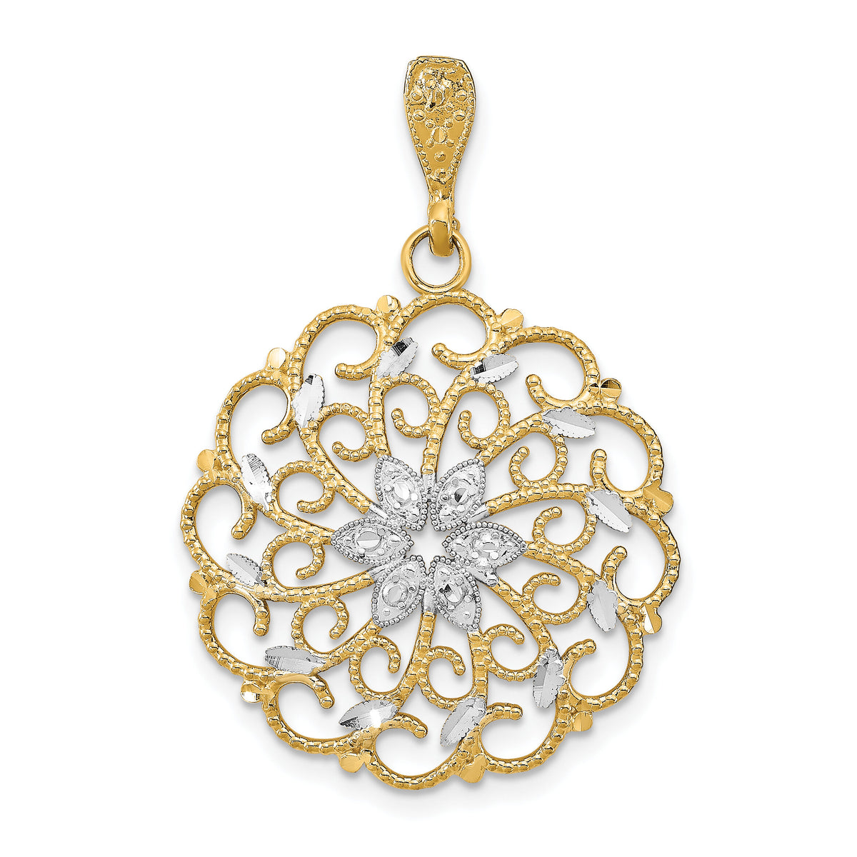 14K w/Rhodium D/C Scalloped Wave Charm-K9345