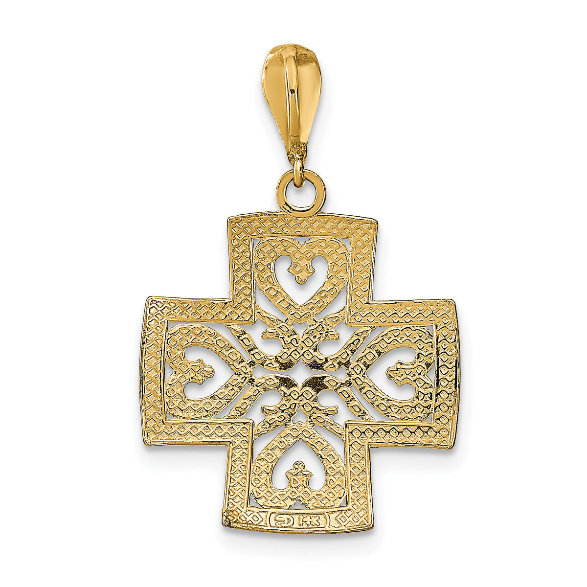 14K w/Rhodium D/C Heart Cross Charm-K9347