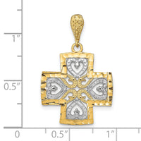 14K w/Rhodium D/C Heart Cross Charm-K9347