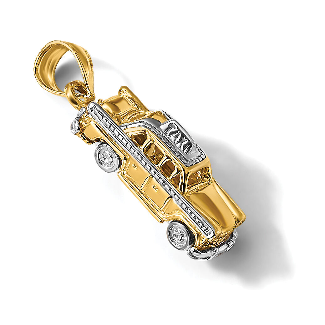 14k with White Rhodium 3-D Taxi with Moveable Tires Charm-K9349