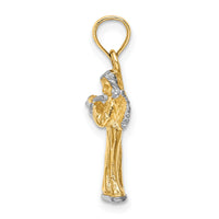 14k w/ White Rhodium 3-D Angel Playing Flute Charm-K9350