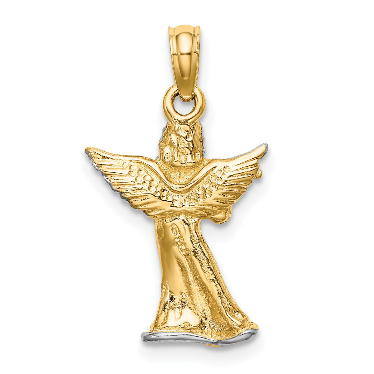 14k w/ White Rhodium 3-D Angel Playing Flute Charm-K9350