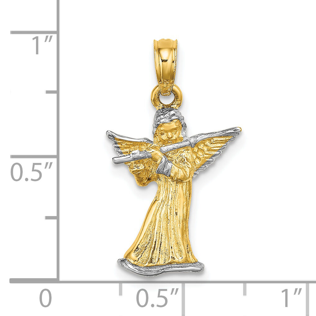 14k w/ White Rhodium 3-D Angel Playing Flute Charm-K9350