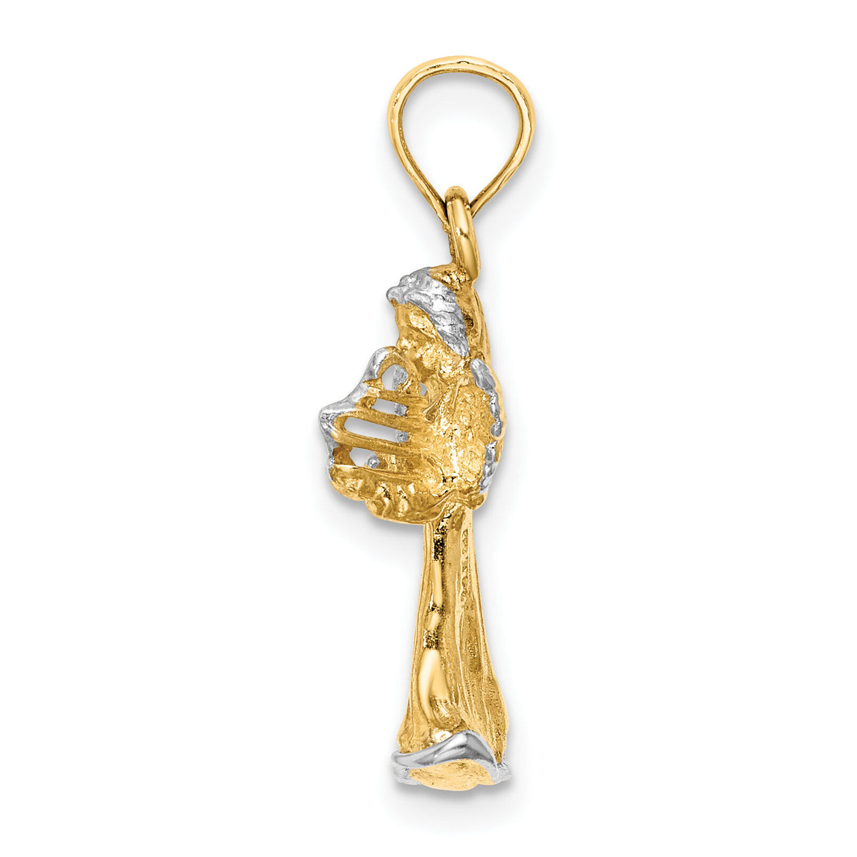 14k w/ White Rhodium 3-D Angel Playing Harp Charm-K9351