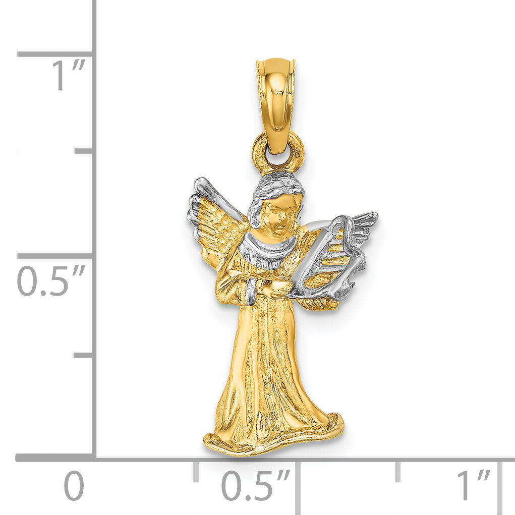 14k w/ White Rhodium 3-D Angel Playing Harp Charm-K9351