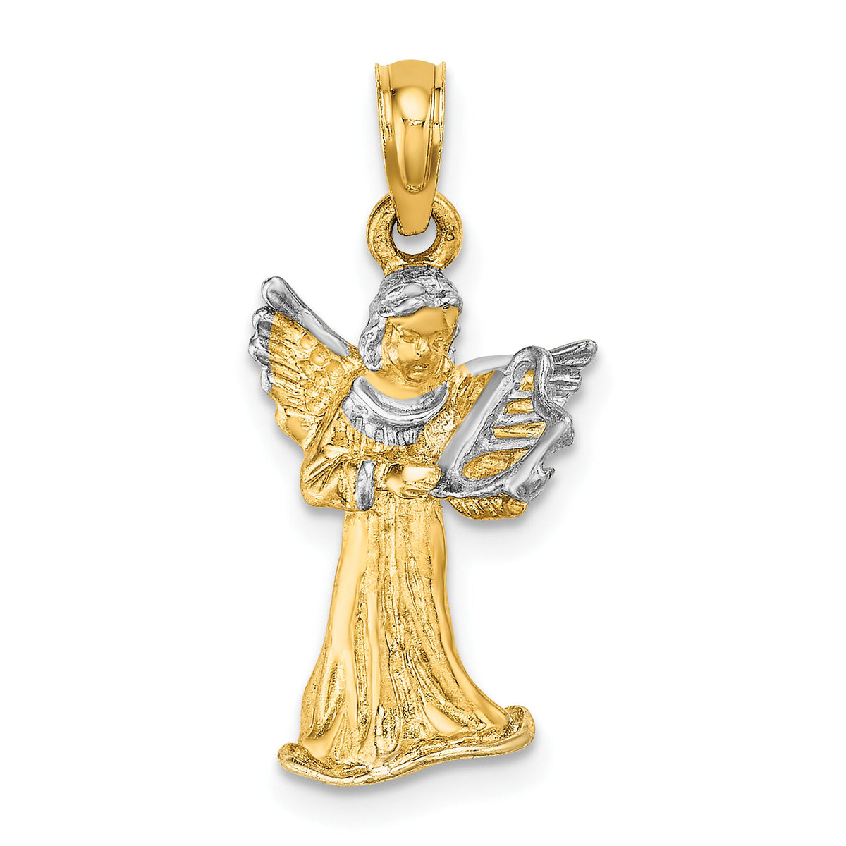 14k w/ White Rhodium 3-D Angel Playing Harp Charm-K9351