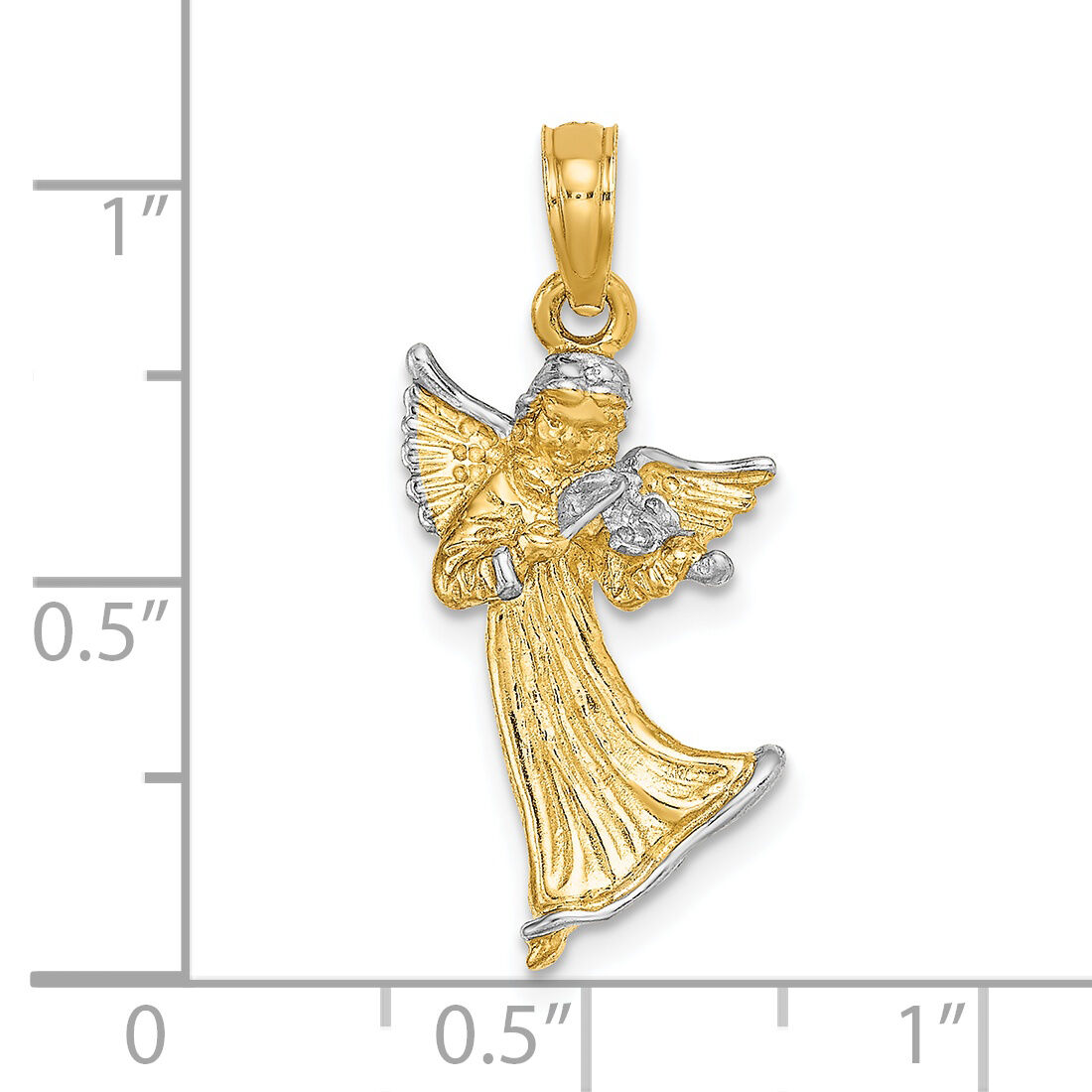 14k w/ White Rhodium 3-D Angel Playing Violin Charm-K9352