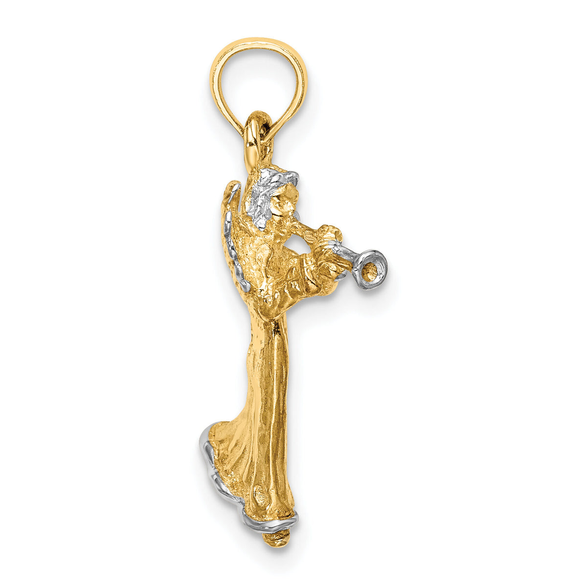 14k w/ White Rhodium 3-D Angel Playing Trumpet Charm-K9353