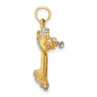 14k w/ White Rhodium 3-D Angel Playing Trumpet Charm-K9353