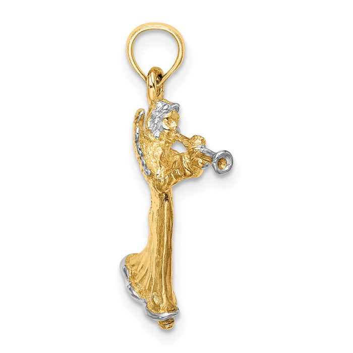 14k w/ White Rhodium 3-D Angel Playing Trumpet Charm-K9353