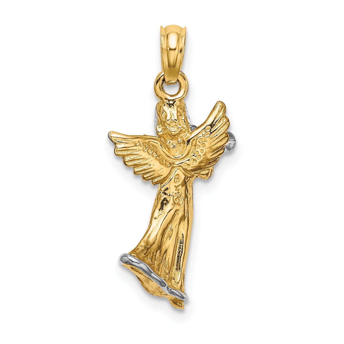 14k w/ White Rhodium 3-D Angel Playing Trumpet Charm-K9353