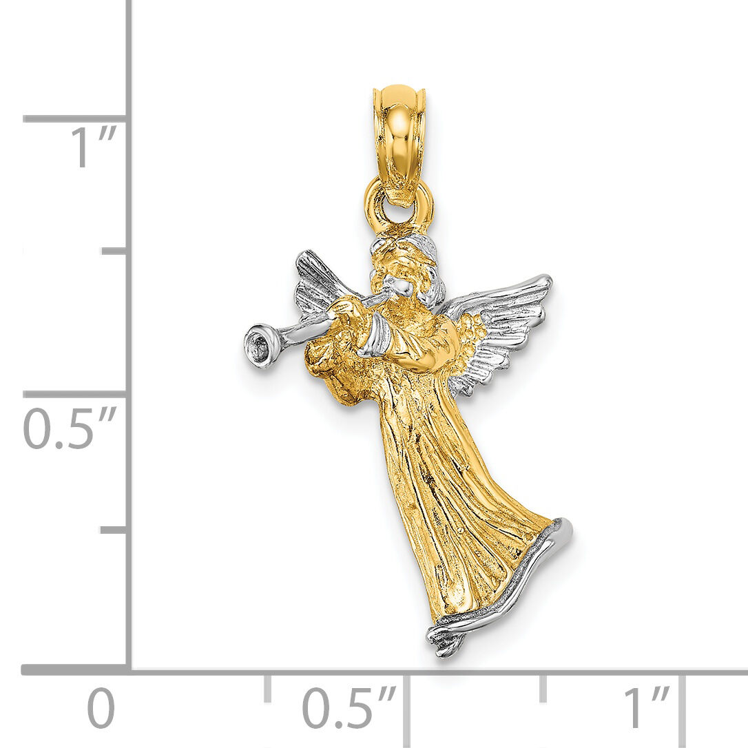 14k w/ White Rhodium 3-D Angel Playing Trumpet Charm-K9353