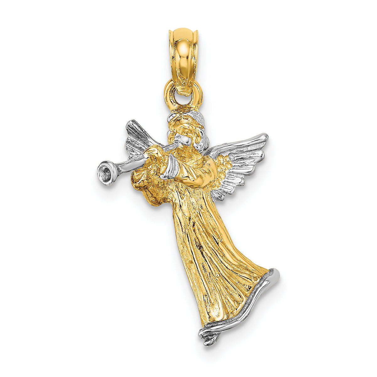 14k w/ White Rhodium 3-D Angel Playing Trumpet Charm-K9353