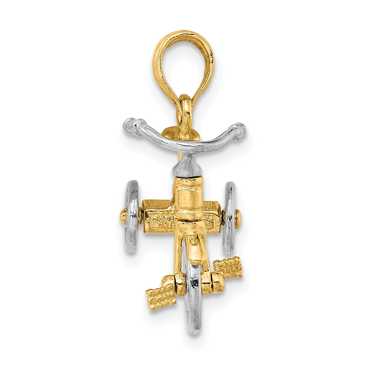 14k Two-tone 3-D Tricycle w/ Moveable Handlebars and Wheels Charm-K9355