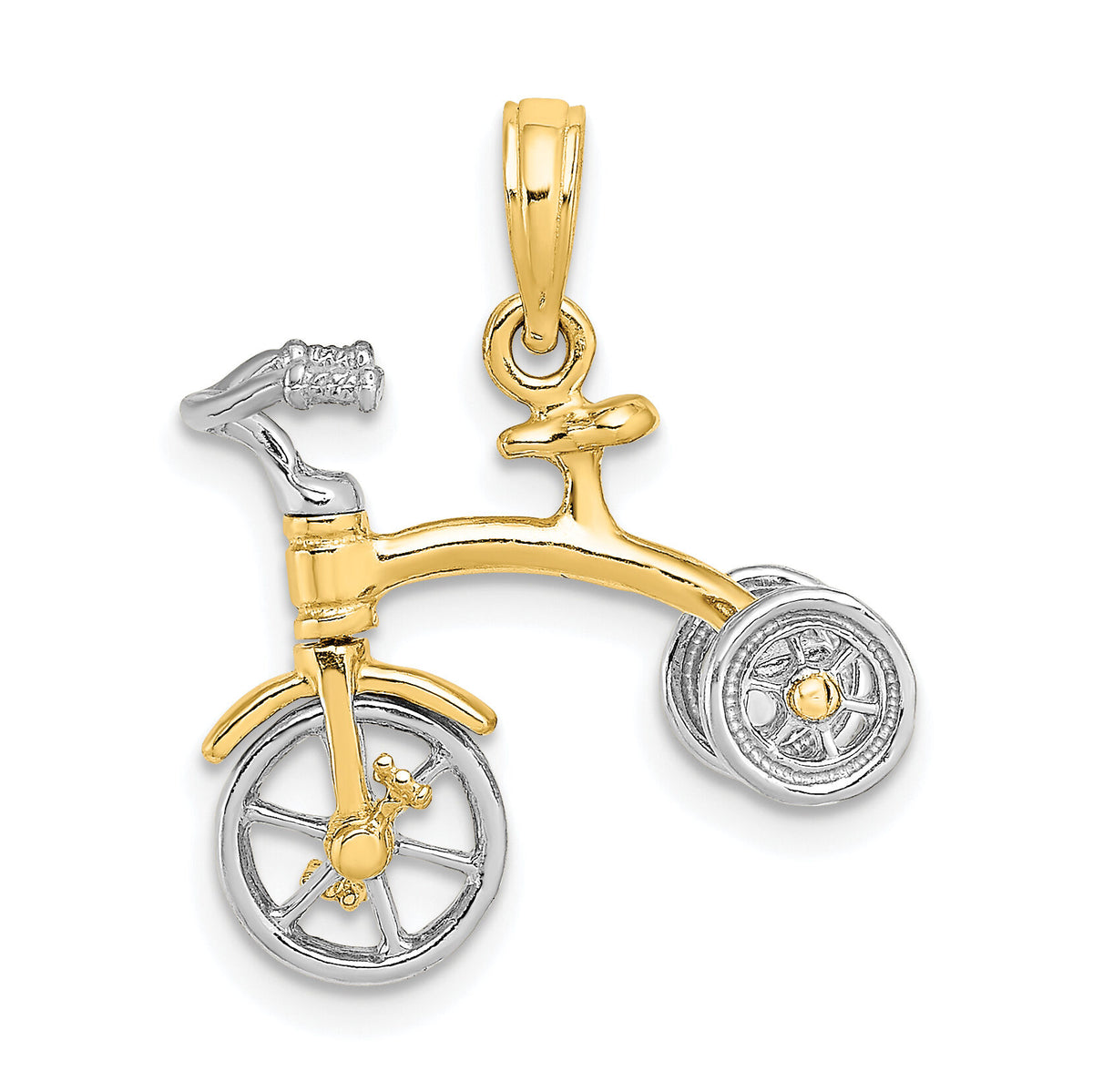 14k Two-tone 3-D Tricycle w/ Moveable Handlebars and Wheels Charm-K9355