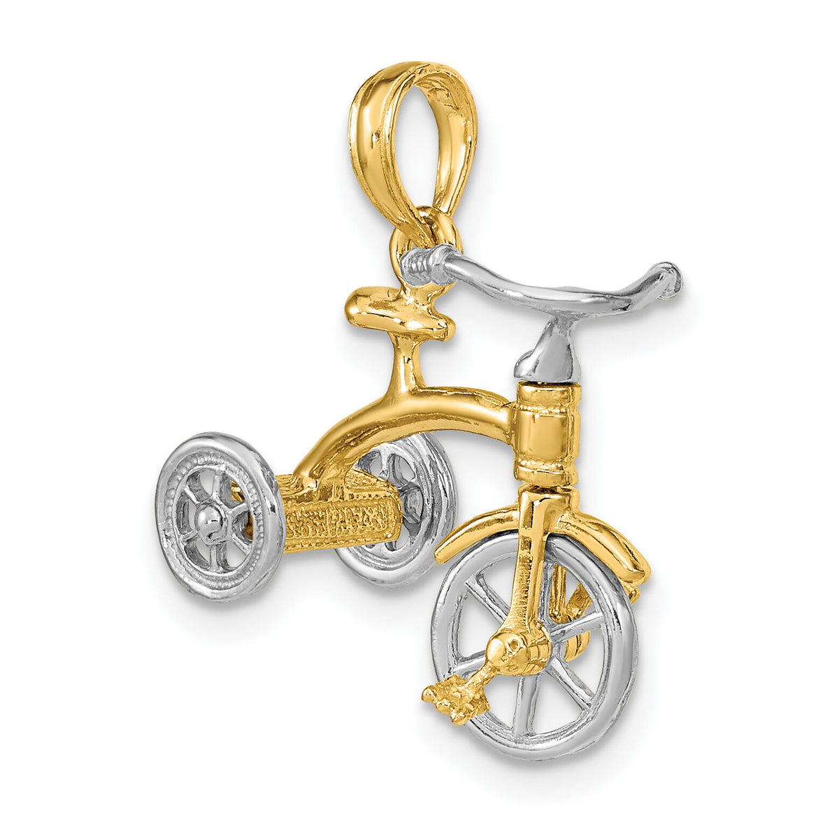 14k Two-tone 3-D Tricycle w/ Moveable Handlebars and Wheels Charm-K9355