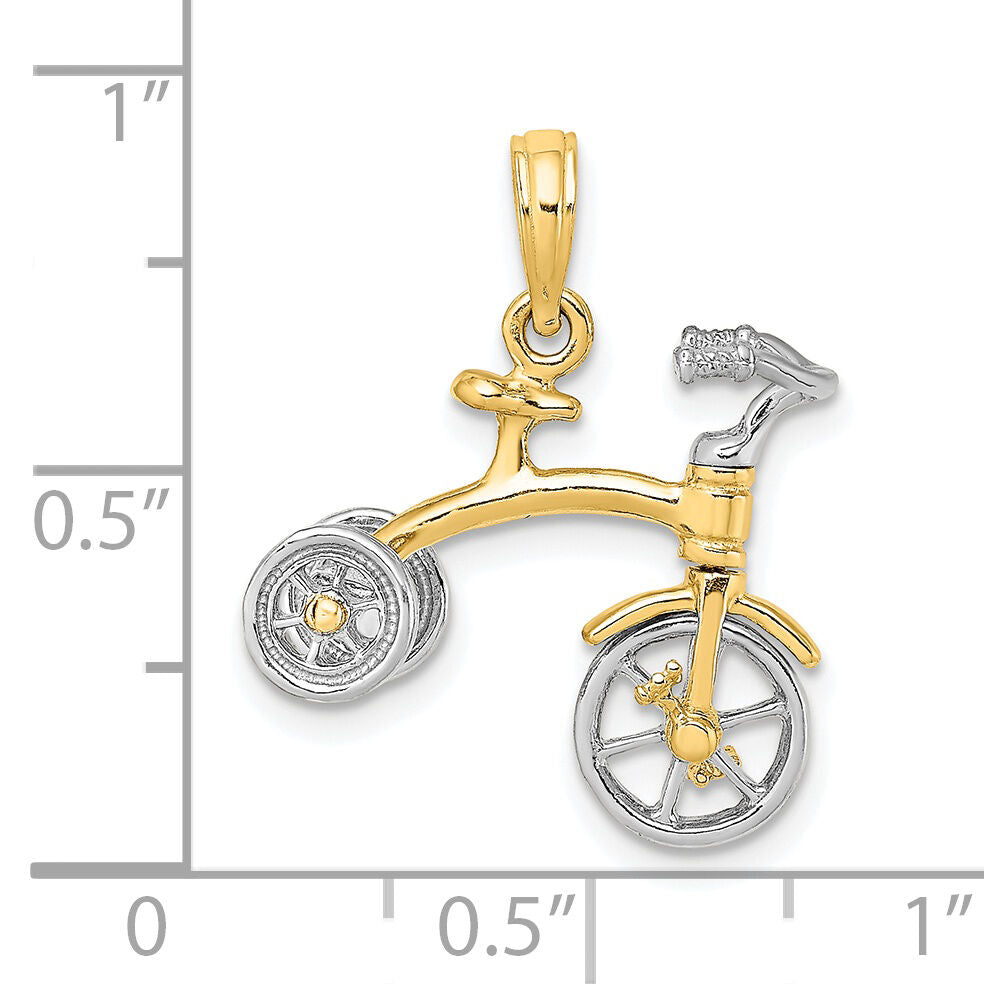 14k Two-tone 3-D Tricycle w/ Moveable Handlebars and Wheels Charm-K9355
