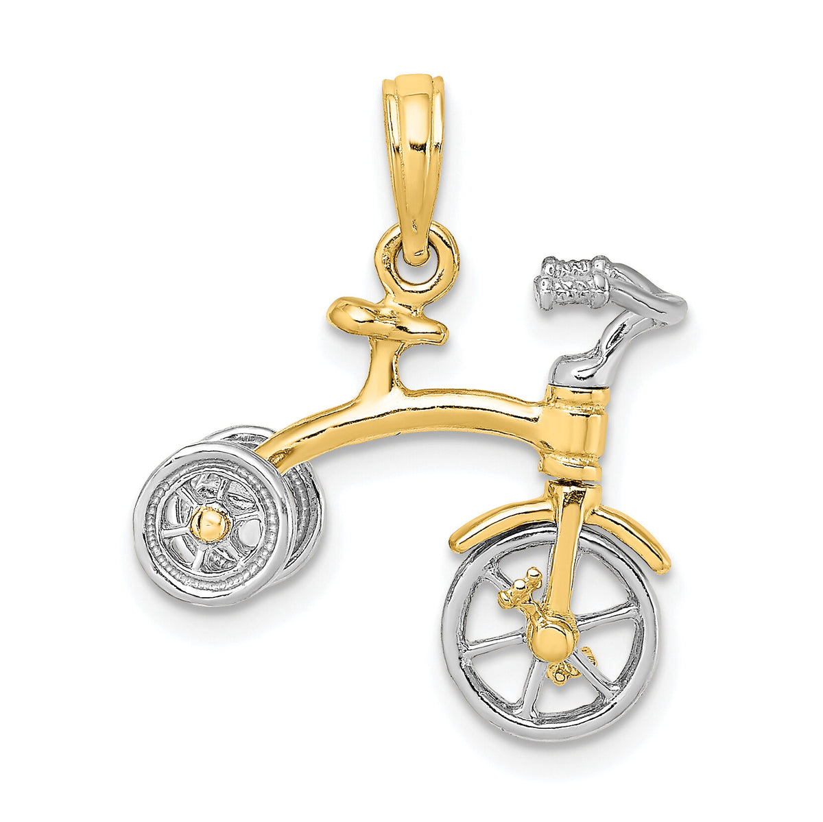 14k Two-tone 3-D Tricycle w/ Moveable Handlebars and Wheels Charm-K9355