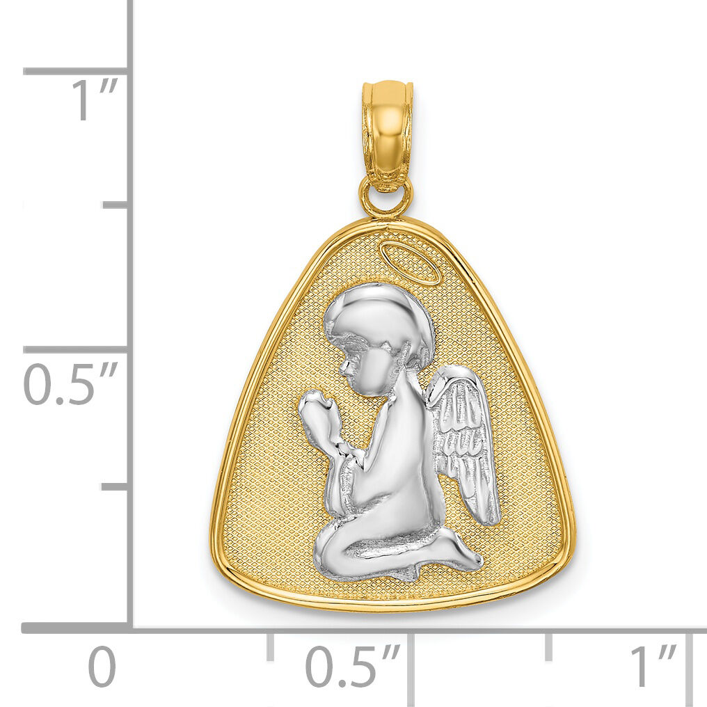 14K w/Rhodium Angel Praying w/Halo On Triangle Disc-K9356