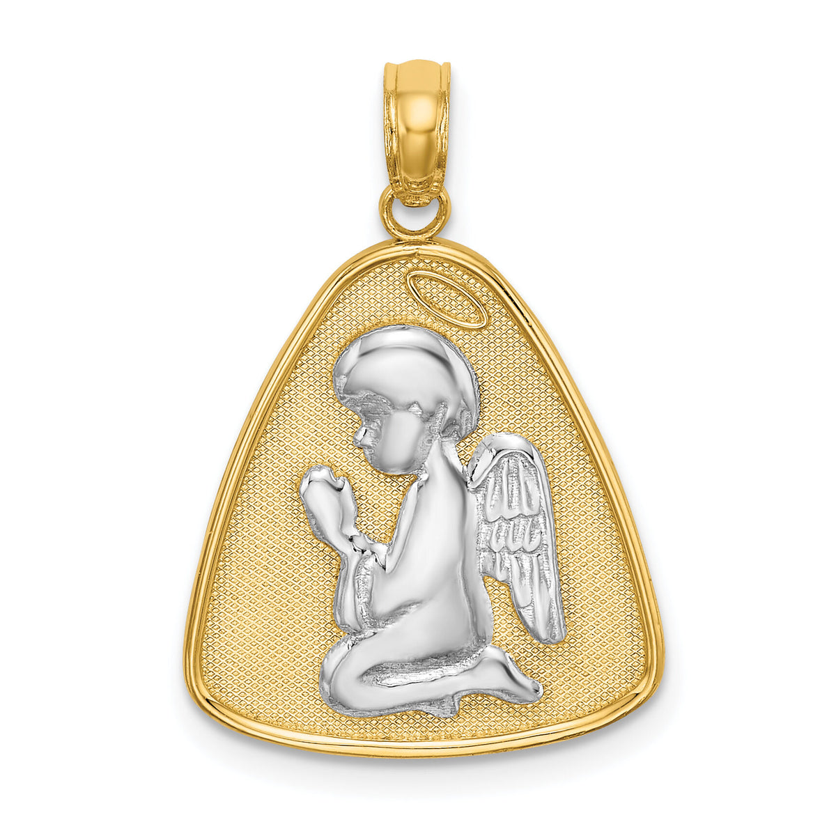 14K w/Rhodium Angel Praying w/Halo On Triangle Disc-K9356