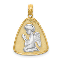 14K w/Rhodium Angel Praying w/Halo On Triangle Disc-K9356
