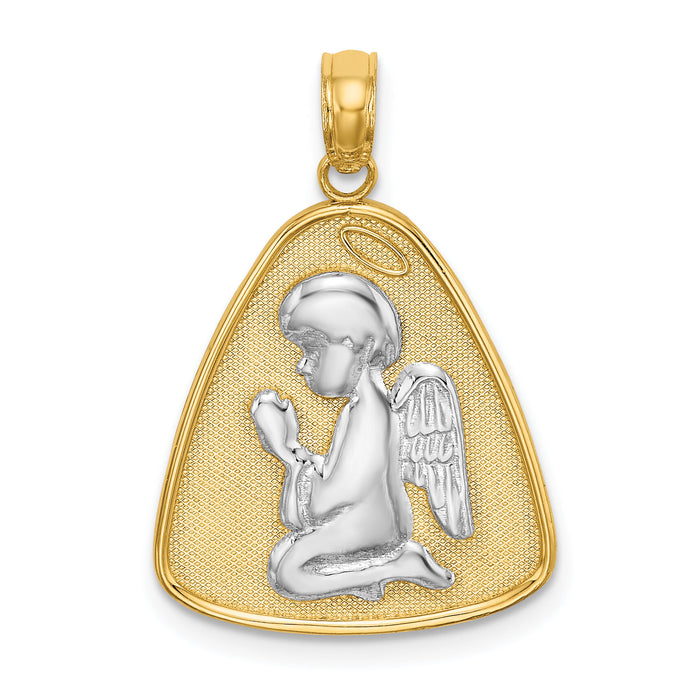 14K w/Rhodium Angel Praying w/Halo On Triangle Disc-K9356