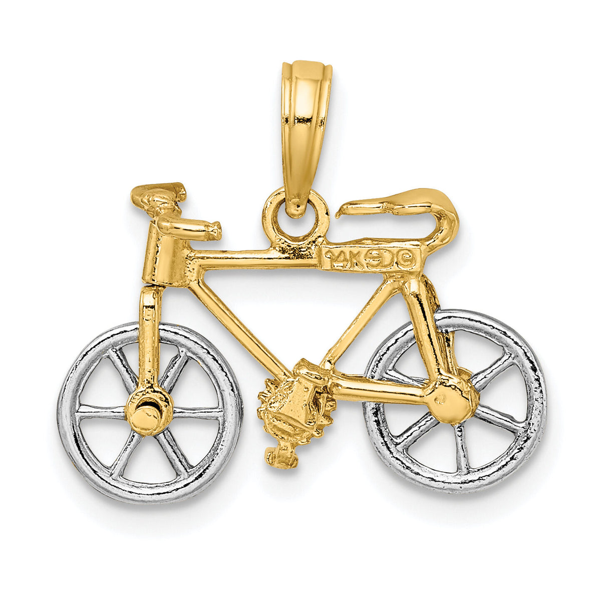 14k Two-tone 3-D Bicycle w/ Moveable Tires Charm-K9357