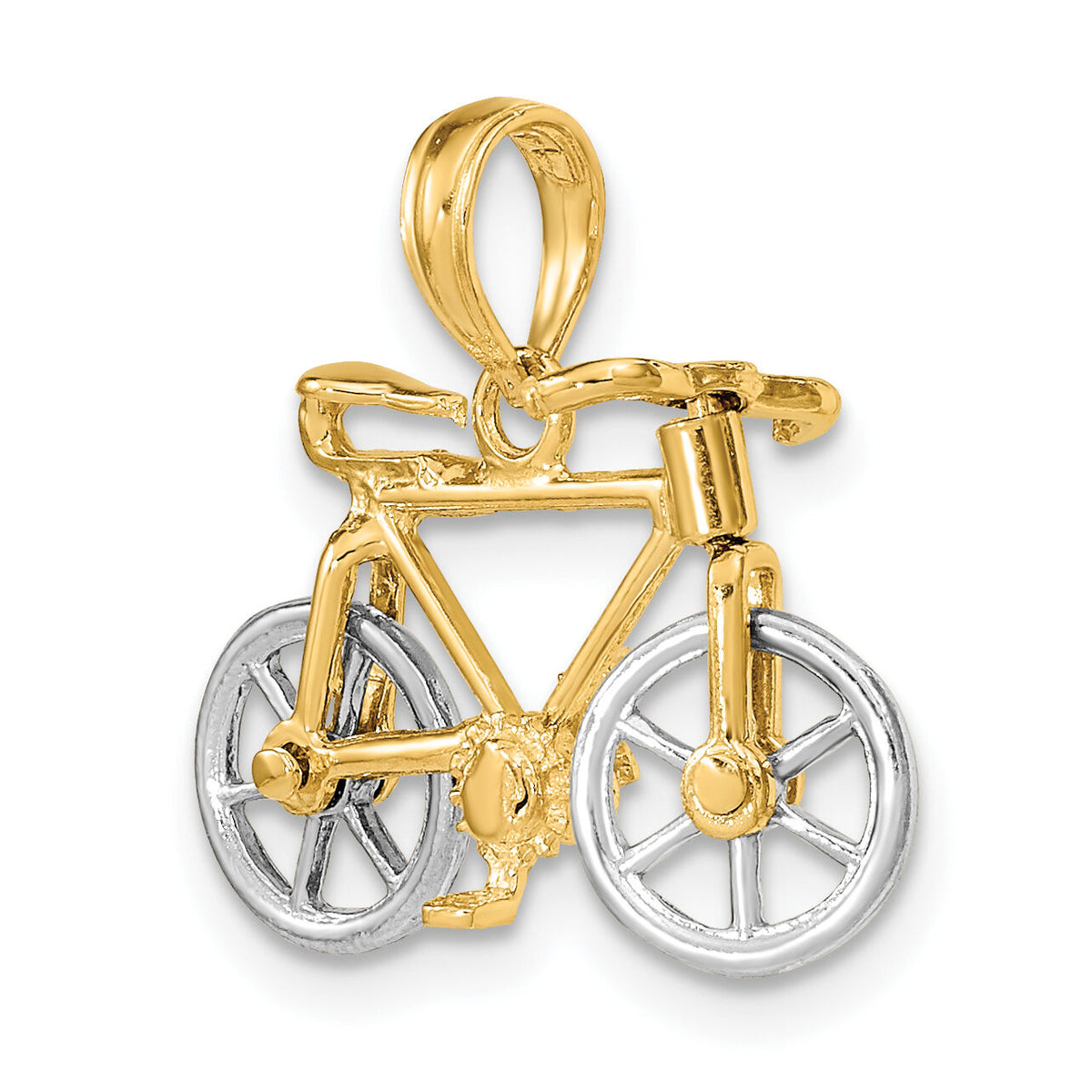 14k Two-tone 3-D Bicycle w/ Moveable Tires Charm-K9357