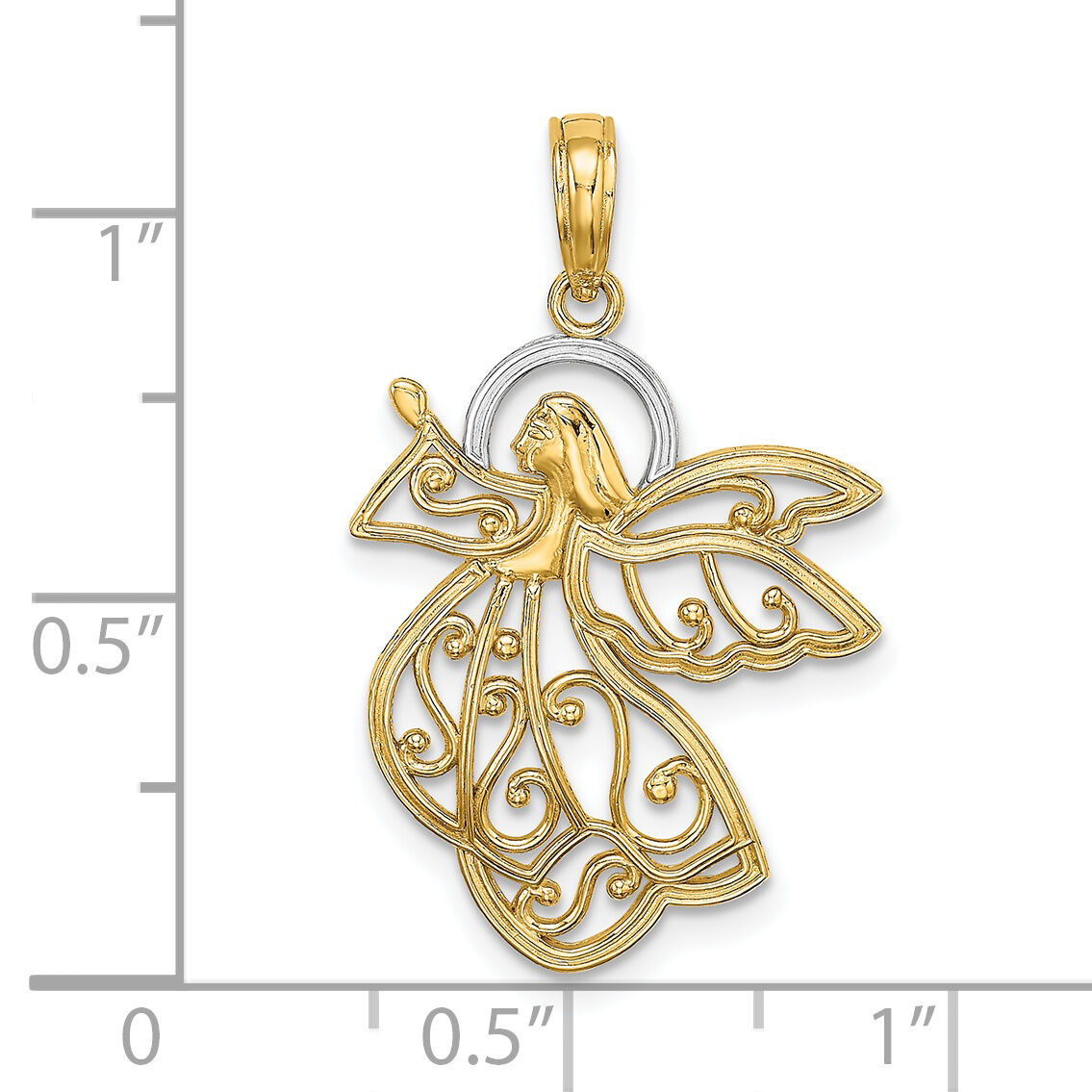 14K W/ Rhodium Flying Angel Charm-K9359