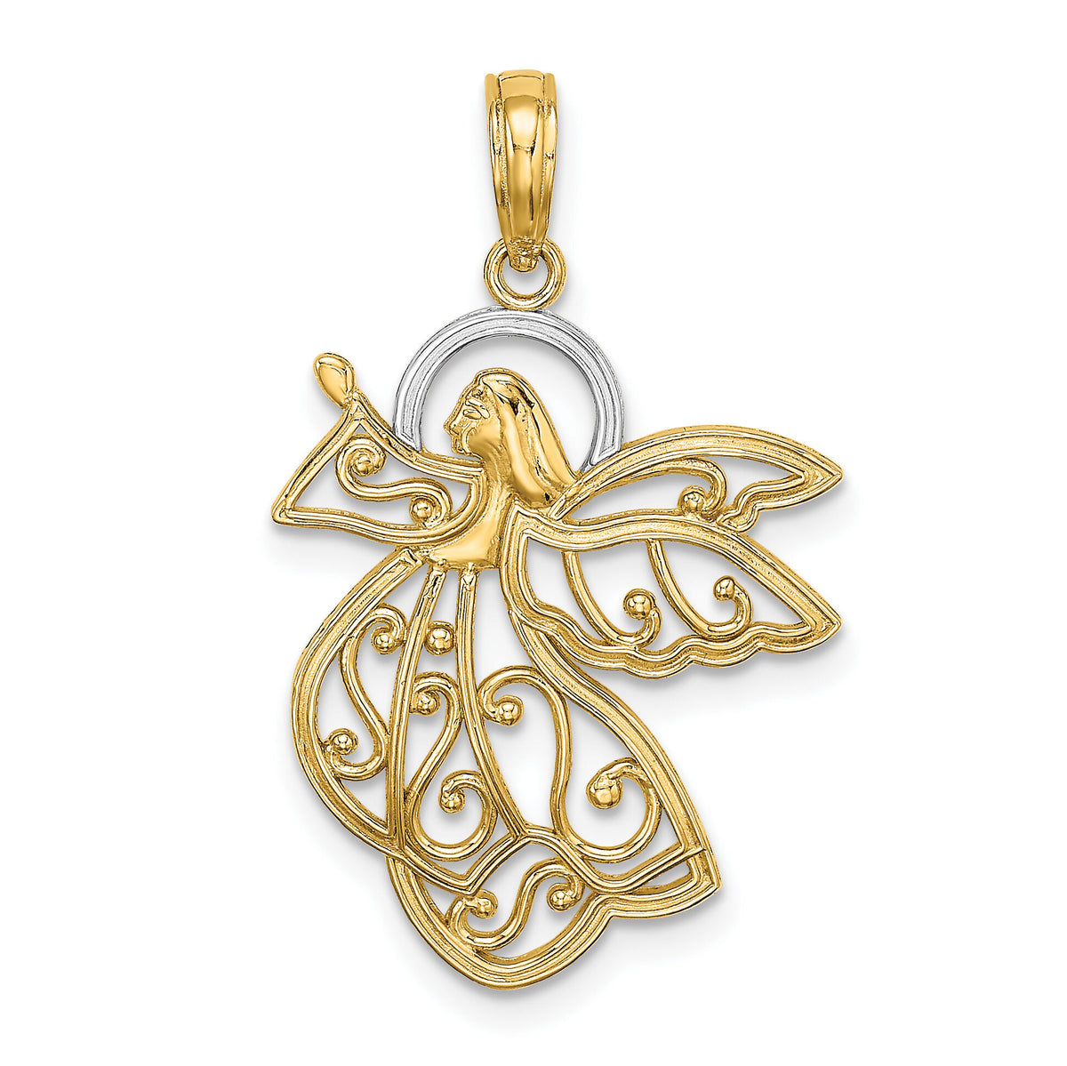 14K W/ Rhodium Flying Angel Charm-K9359