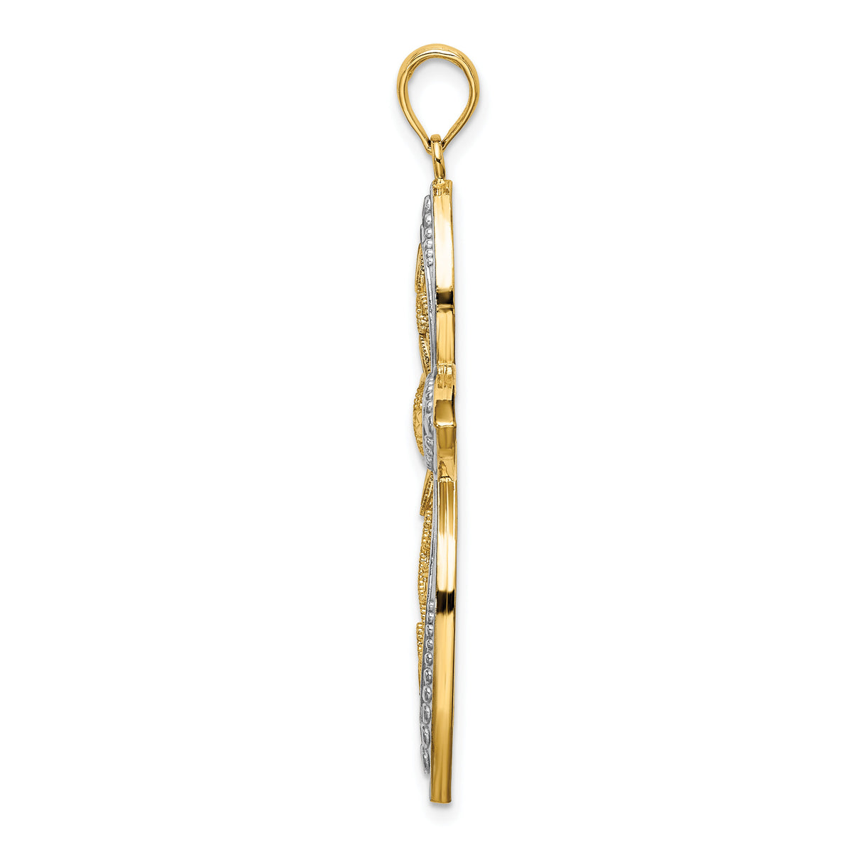 14K W/ Rhodium Beaded Filigree Cross Charm-K9368