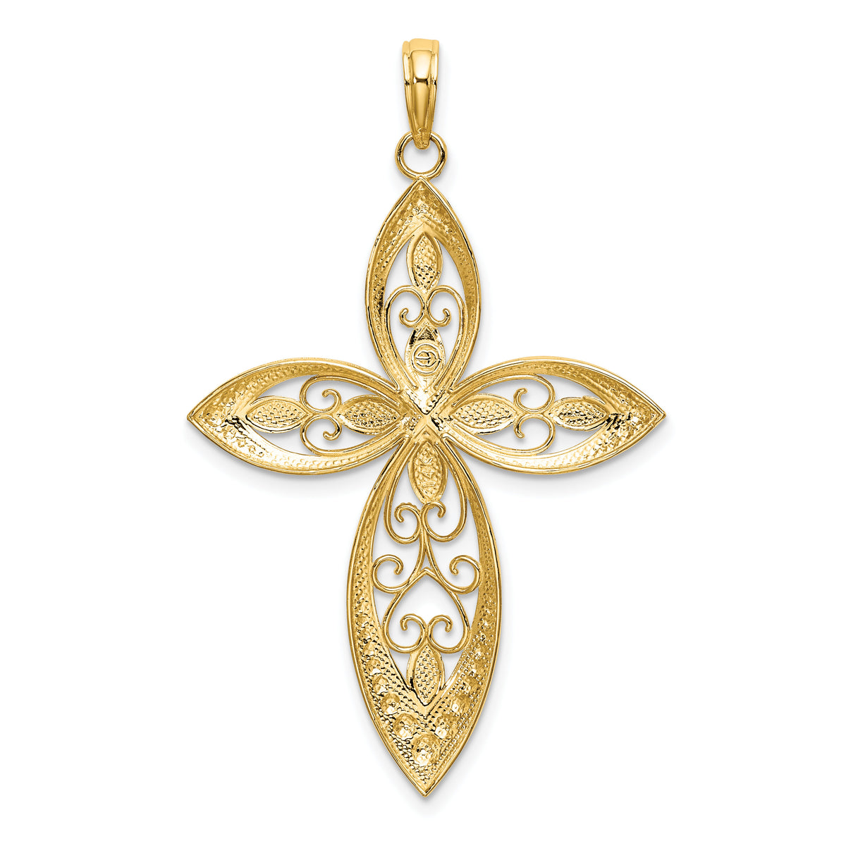14K W/ Rhodium Beaded Filigree Cross Charm-K9368