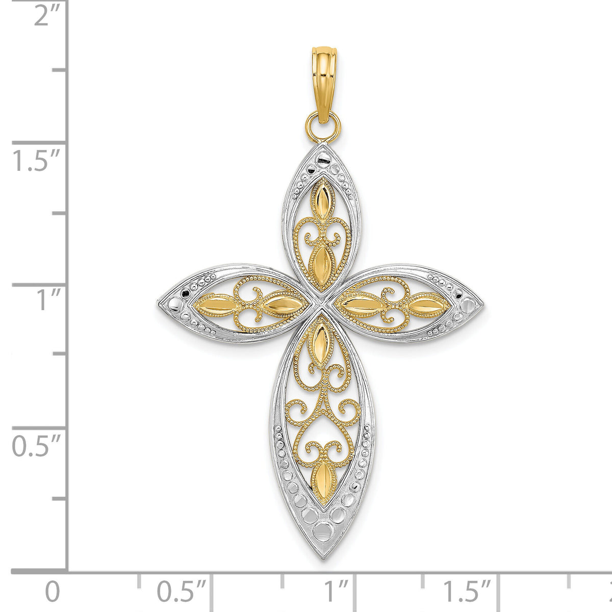 14K W/ Rhodium Beaded Filigree Cross Charm-K9368