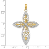 14K W/ Rhodium Beaded Filigree Cross Charm-K9368