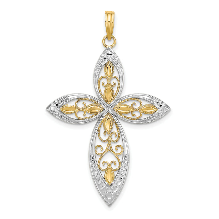 14K W/ Rhodium Beaded Filigree Cross Charm-K9368