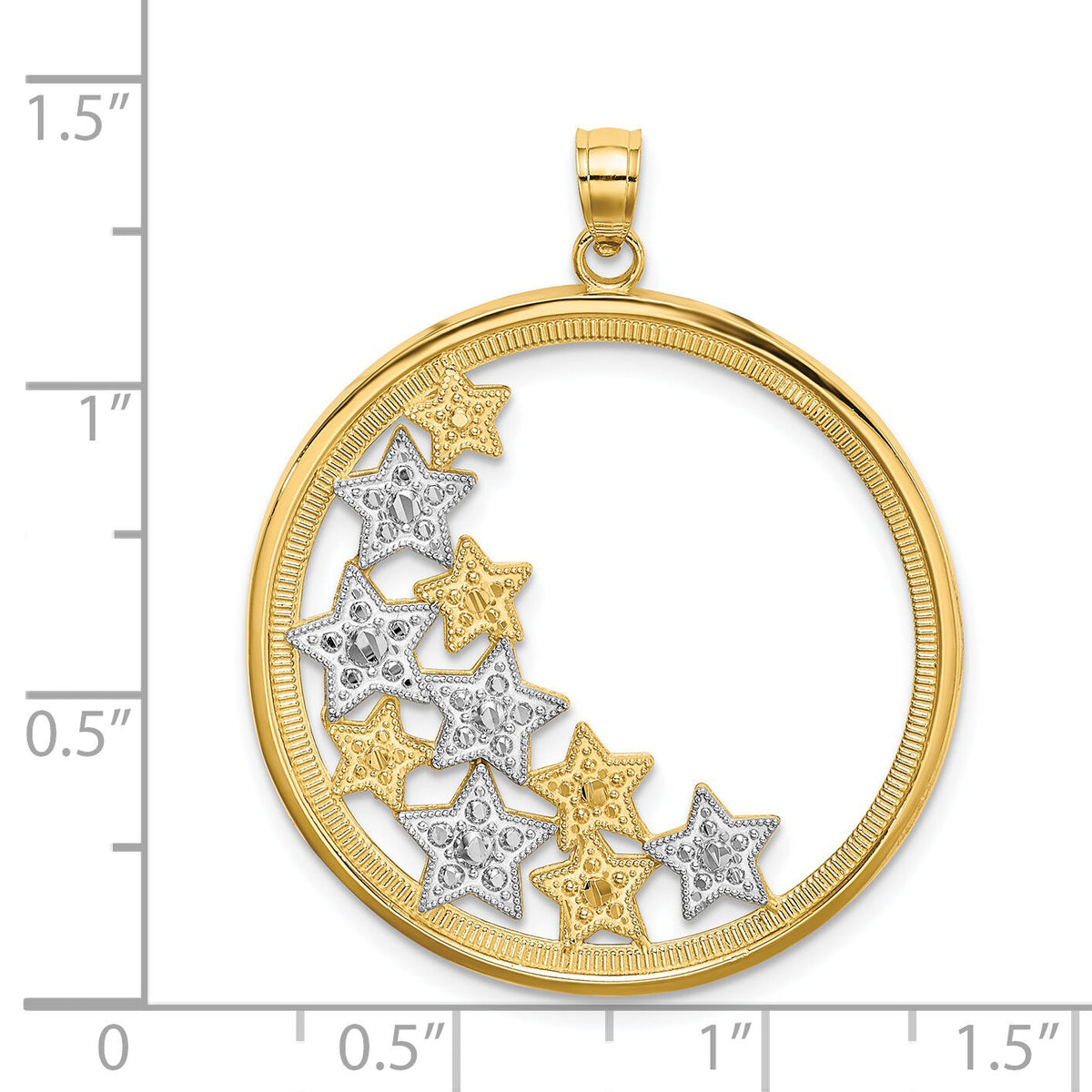 14k w/Rhodium Stars in Round Frame Charm-K9371