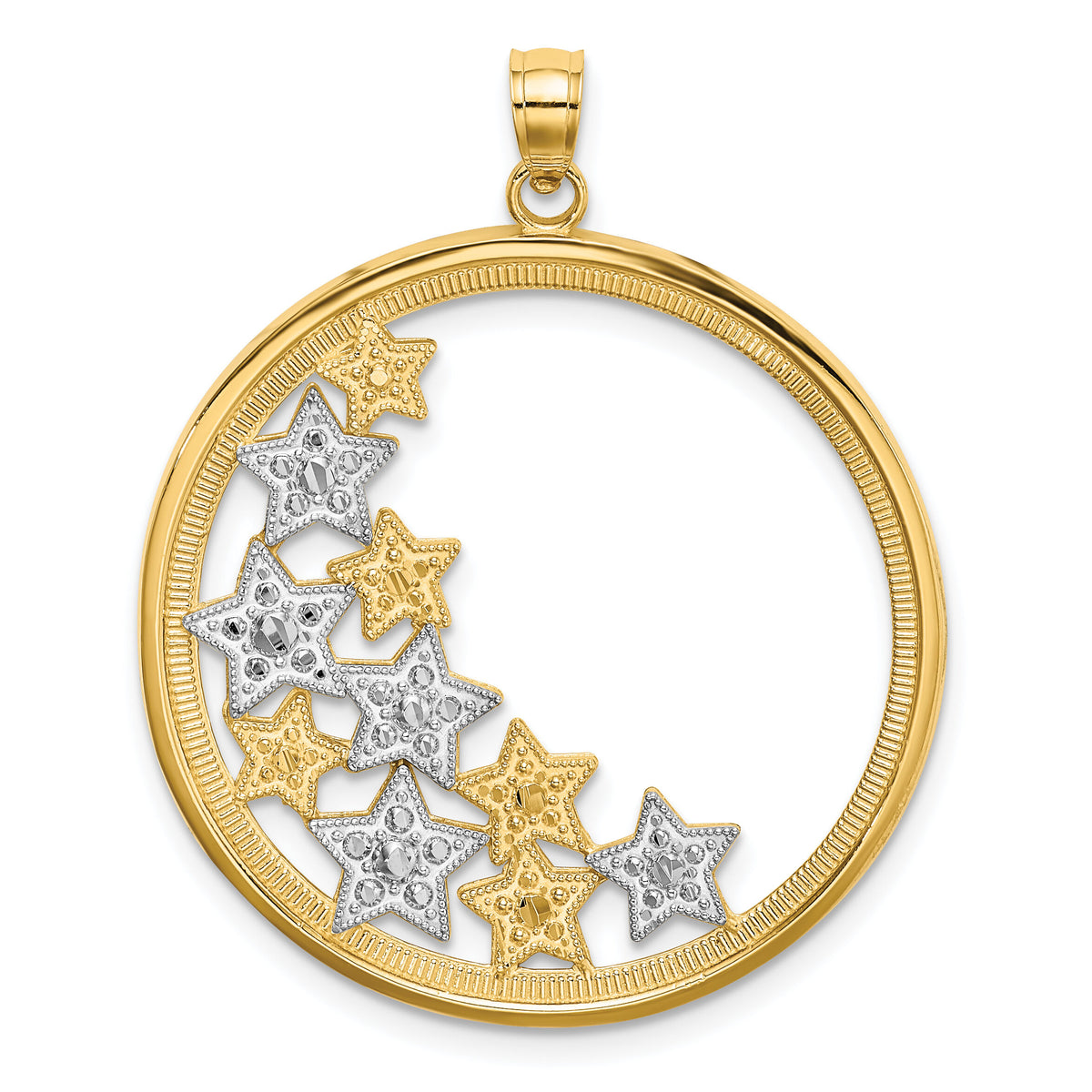 14k w/Rhodium Stars in Round Frame Charm-K9371