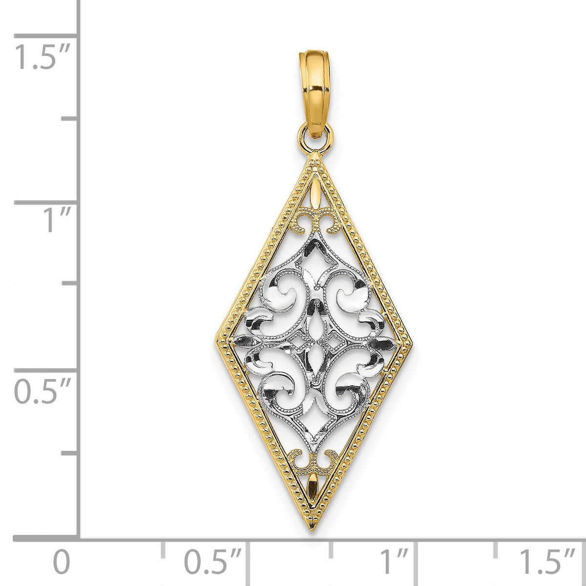 14K w/Rhodium Diamond Shape Cut-Out Filigree Charm-K9373
