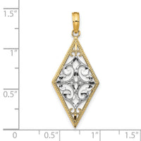 14K w/Rhodium Diamond Shape Cut-Out Filigree Charm-K9373
