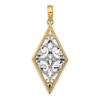 14K w/Rhodium Diamond Shape Cut-Out Filigree Charm-K9373
