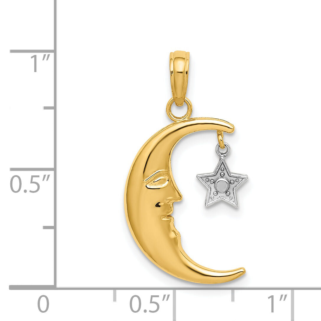 14k Two-Tone Half Moon w/Star Moveable Charm-K9376